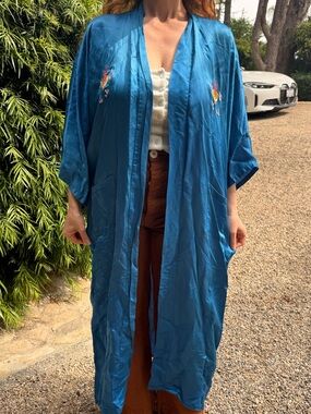 Blue Women's Silk Cover-Up Kimono - Unbranded